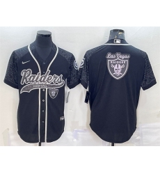 Men Las Vegas Raiders Black Reflective Team Big Logo With Patch Cool Base Stitched Baseball Jersey