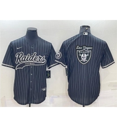 Men Las Vegas Raiders Black Team Big Logo With Patch Cool Base Stitched Baseball Jersey