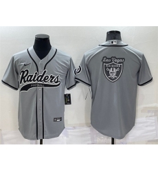 Men Las Vegas Raiders Grey Team Big Logo With Patch Cool Base Stitched Baseball Jersey