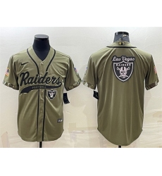 Men Las Vegas Raiders Olive Salute To Service Team Big Logo Cool Base Stitched Baseball Jersey