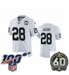 Men Oakland Raiders #28 Josh Jacobs White 60th Anniversary Vapor Untouchable Limited Player 100th Season Football Jersey