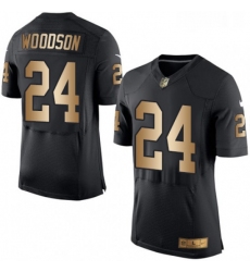 Mens Nike Oakland Raiders 24 Charles Woodson Elite BlackGold Team Color NFL Jersey