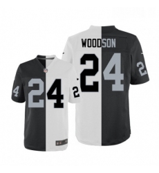 Mens Nike Oakland Raiders 24 Charles Woodson Elite BlackWhite Split Fashion NFL Jersey