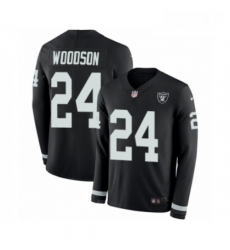 Mens Nike Oakland Raiders 24 Charles Woodson Limited Black Therma Long Sleeve NFL Jersey