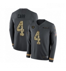 Mens Nike Oakland Raiders 4 Derek Carr Limited Black Salute to Service Therma Long Sleeve NFL Jersey