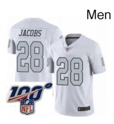 Mens Oakland Raiders 28 Josh Jacobs Limited White Rush 100th Season Football Jersey