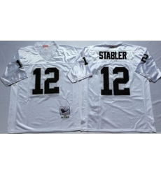 Mitchell And Ness Raiders #12 Ken Stabler White Throwback Stitched NFL Jerseys