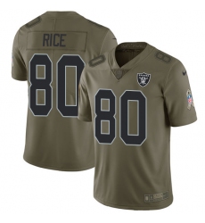 Nike Raiders #80 Jerry Rice Olive Mens Stitched NFL Limited 2017 Salute To Service Jersey