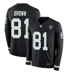 Nike Raiders #81 Tim Brown Black Team Color Men Stitched NFL Limited Therma Long Sleeve Jersey
