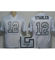 Oakland Raiders 12 Ken Stabler White Silver Number Throwback M&N Signed NFL Jerseys