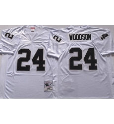 Oakland Raiders White #24 WOODSON White Stitched NFL Throwback Jersey