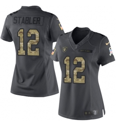 Nike Raiders #12 Kenny Stabler Black Womens Stitched NFL Limited 2016 Salute to Service Jersey