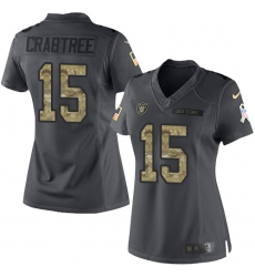 Nike Raiders #15 Michael Crabtree Black Womens Stitched NFL Limited 2016 Salute to Service Jersey