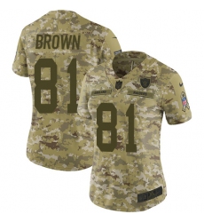 Nike Raiders #81 Tim Brown Camo Women Stitched NFL Limited 2018 Salute to Service Jersey