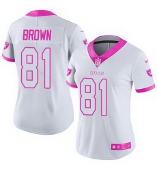 Nike Raiders #81 Tim Brown White Pink Womens Stitched NFL Limited Rush Fashion Jersey