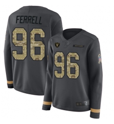 Raiders 96 Clelin Ferrell Anthracite Salute to Service Women Stitched Football Limited Therma Long Sleeve Jersey