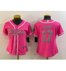 Women Las Vegas Raiders 17 Davante Adams Pink Silver With Patch Cool Base Stitched Baseball Jersey