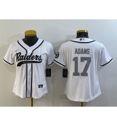 Women Las Vegas Raiders 17 Davante Adams White Silver With Patch Cool Base Stitched Baseball Jersey