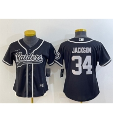 Women Las Vegas Raiders 34 Bo Jackson Black With Patch Cool Base Stitched Baseball Jersey