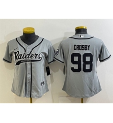 Women Las Vegas Raiders 98 Maxx Crosby Grey With Patch Cool Base Stitched Baseball Jersey