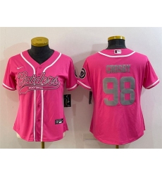 Women Las Vegas Raiders 98 Maxx Crosby Pink Silver With Patch Cool Base Stitched