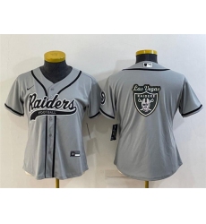 Women Las Vegas Raiders Grey Team Big Logo With Patch Cool Base Stitched Baseball Jersey