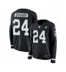 Womens Nike Oakland Raiders 24 Charles Woodson Limited Black Therma Long Sleeve NFL Jersey