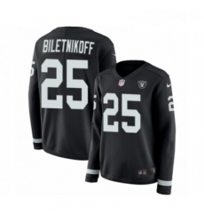Womens Nike Oakland Raiders 25 Fred Biletnikoff Limited Black Therma Long Sleeve NFL Jersey