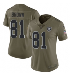 Womens Nike Raiders #81 Tim Brown Olive  Stitched NFL Limited 2017 Salute to Service Jersey