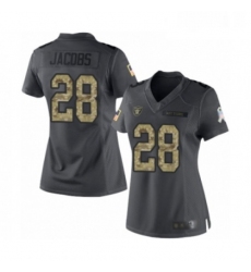 Womens Oakland Raiders 28 Josh Jacobs Limited Black 2016 Salute to Service Football Jersey