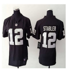 women New Raiders #12 Kenny Stabler Black Team Color NFL Elite Jersey