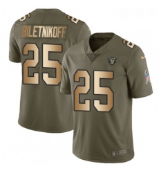 Youth Nike Oakland Raiders 25 Fred Biletnikoff Limited OliveGold 2017 Salute to Service NFL Jersey