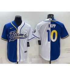 Men Los Angeles Rams 10 Cooper Kupp Royal White Split With Patch Cool Base Stitched Baseball Jersey