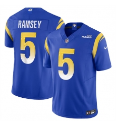 Men Los Angeles Rams 5 Jalen Ramsey Blue 2023 F U S E  Vapor Untouchable Limited Stitched Football Jersey