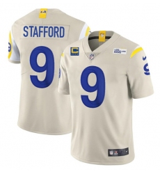 Men Los Angeles Rams 9 Matthew Stafford 2022 Bone With 4 Star C Patch Vapor Untouchable Limited Stitched Jersey