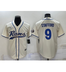 Men Los Angeles Rams 9 Matthew Stafford Bone Cool Base Stitched Baseball Jersey