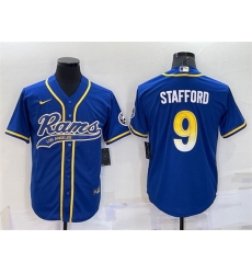 Men Los Angeles Rams 9 Matthew Stafford Royal With Patch Cool Base Stitched Baseb