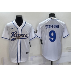 Men Los Angeles Rams 9 Matthew Stafford White With Patch Cool Base Stitched Baseball Jersey