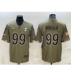 Men Los Angeles Rams 99 Aaron Donald Olive 2022 Salute To Service Limited Stitched Jersey