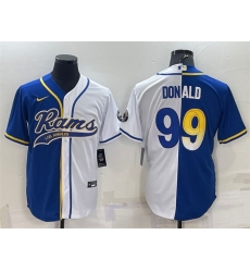 Men Los Angeles Rams 99 Aaron Donald Royal White Split With Patch Cool Base Stitched Baseball Jersey