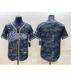 Men Los Angeles Rams Blank Grey Navy With Patch Cool Base Stitched Baseball JerseyS