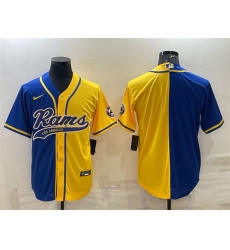 Men Los Angeles Rams Blank Royal Yellow Split With Patch Cool Base Stitched Baseball Jersey