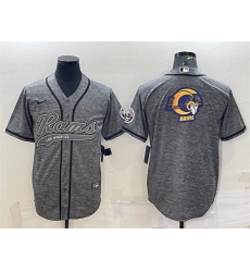 Men Los Angeles Rams Grey Team Big Logo With Patch Cool Base Stitched Baseball Jersey