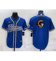 Men Los Angeles Rams Royal Team Big Logo With Patch Cool Base Stitched Baseball Jersey