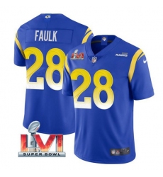 Nike Los Angeles Rams 28 Marshall Faulk Royal 2022 Super Bowl LVI Vapor Limited Jersey