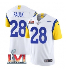 Nike Los Angeles Rams 28 Marshall Faulk White 2022 Super Bowl LVI Vapor Limited Jersey