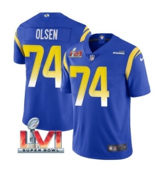 Nike Los Angeles Rams 74 Merlin Olsen Royal 2022 Super Bowl LVI Vapor Limited Jersey