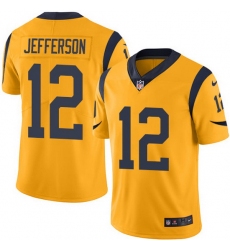 Nike Rams 12 Van Jefferson Gold Men Stitched NFL Limited Rush Jersey