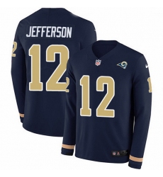 Nike Rams 12 Van Jefferson Navy Blue Team Color Men Stitched NFL Limited Therma Long Sleeve Jersey