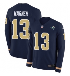 Nike Rams 13 Kurt Warner Navy Blue Team Color Men s Stitched NFL Limited Therma Long Sleeve Jersey